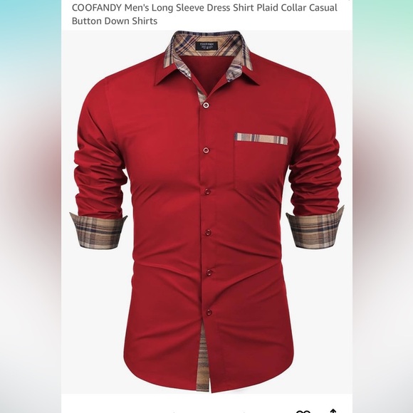 Coofandy Red Long Sleeve  plaid collar Dress Shirt large - Picture 1 of 5